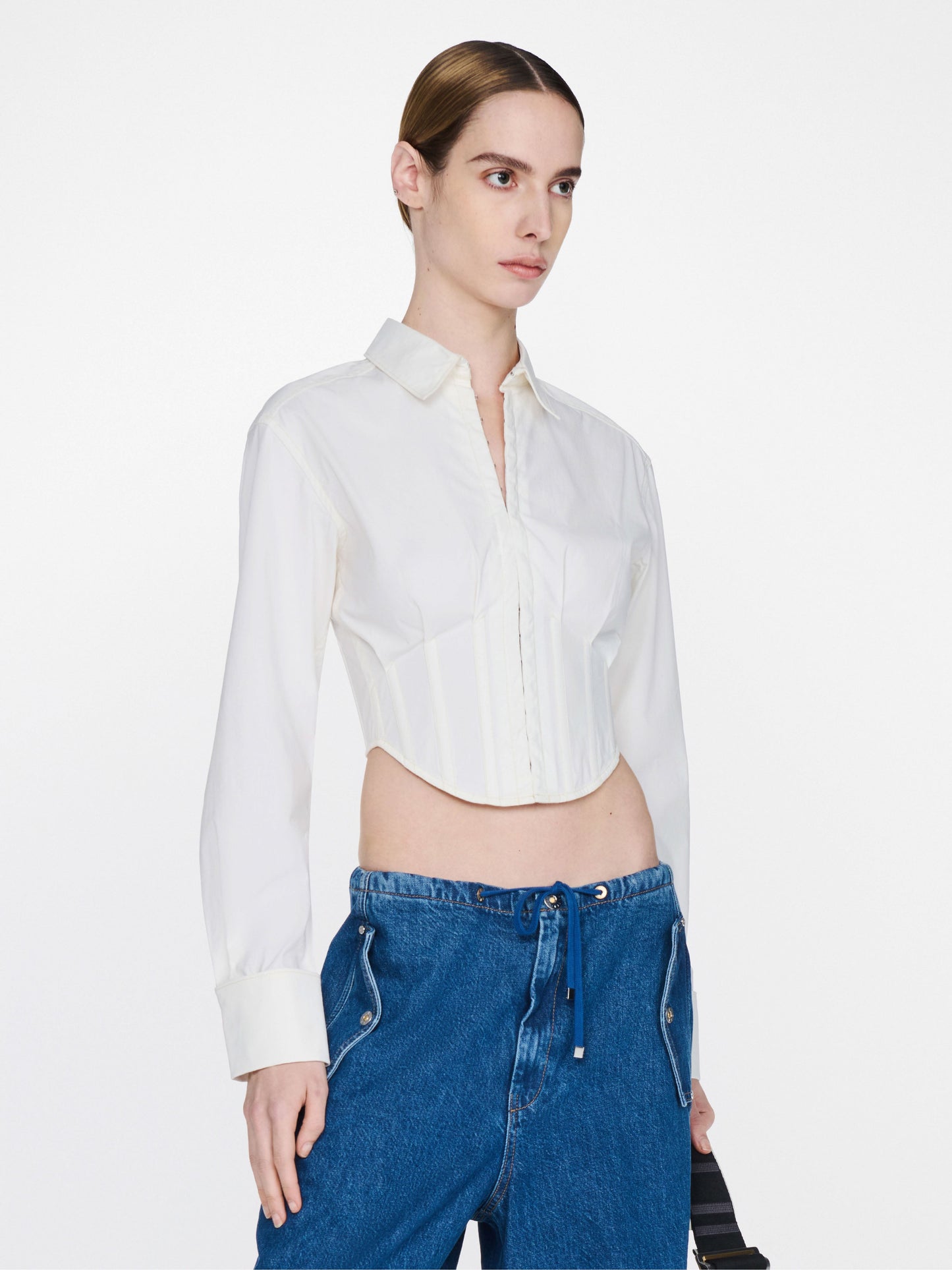 DION LEE Tuxedo Corset Shirt in Steam